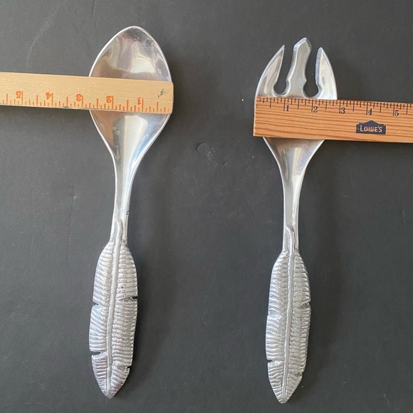 Unbranded Palm Leaf Aluminum Serving Spoon & Fork Set 13" - Picture 4 of 7